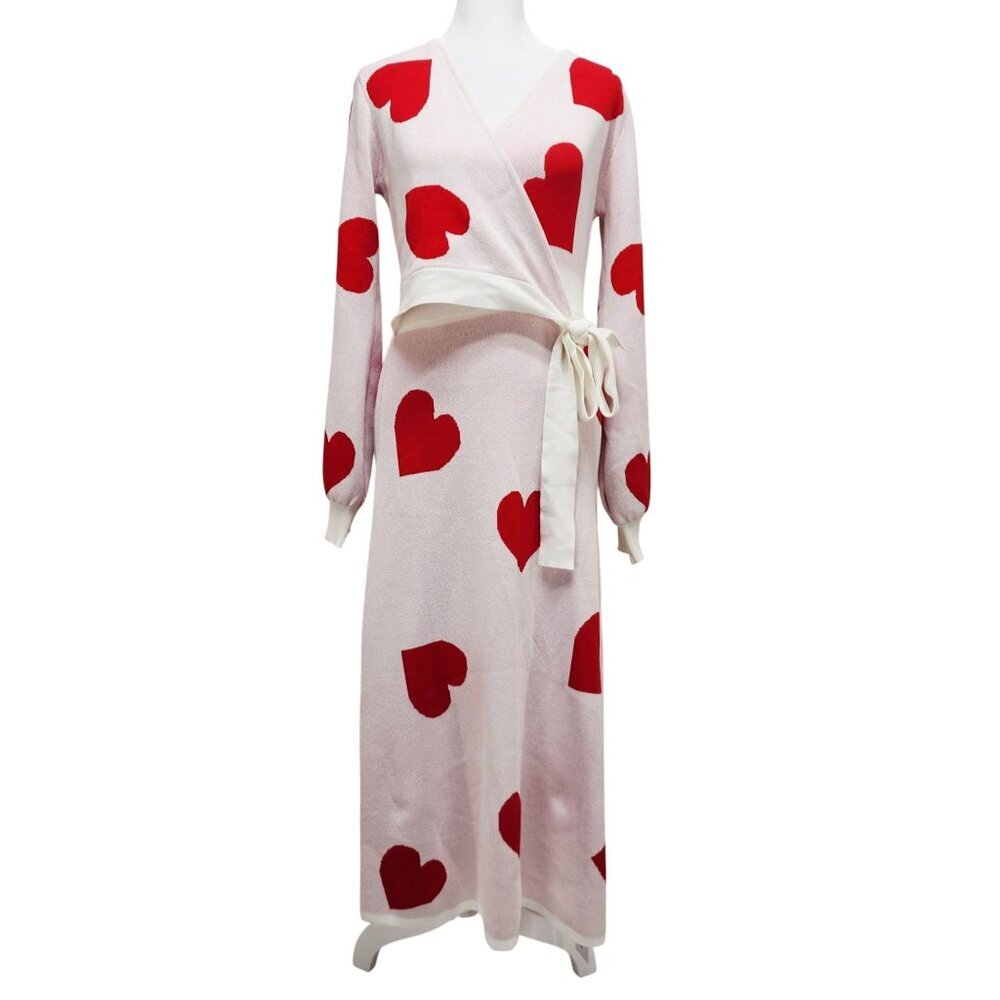 V For City Womens Wrap Long Sleeve Heart Print Maxi Dress Sweater White Size S - Picture 4 of 10